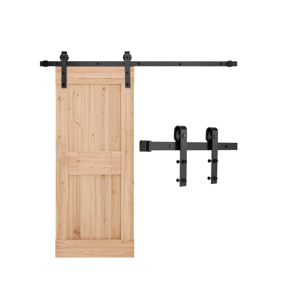 VEVOR 5FT Sliding Barn Door Hardware Kit, 330 LBS Weight Capacity, Compatible with 30 Inches Max Width & 1-3/8 to 1-3/4 Inches Thickness Single Sliding Barn Door, Durable Track & J-shape Roller,Black