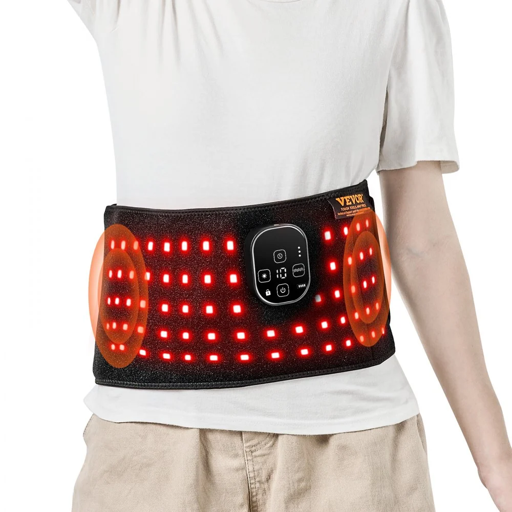 VEVOR Red Light Therapy for Waist, 660nm & 850nm Red Light Therapy Wrap Belt with Timer, 105 LEDs, 3-Level Vibration & 3 Intensities, Cordless Light Therapy Pad Device for Shoulder Knee Pain Relief