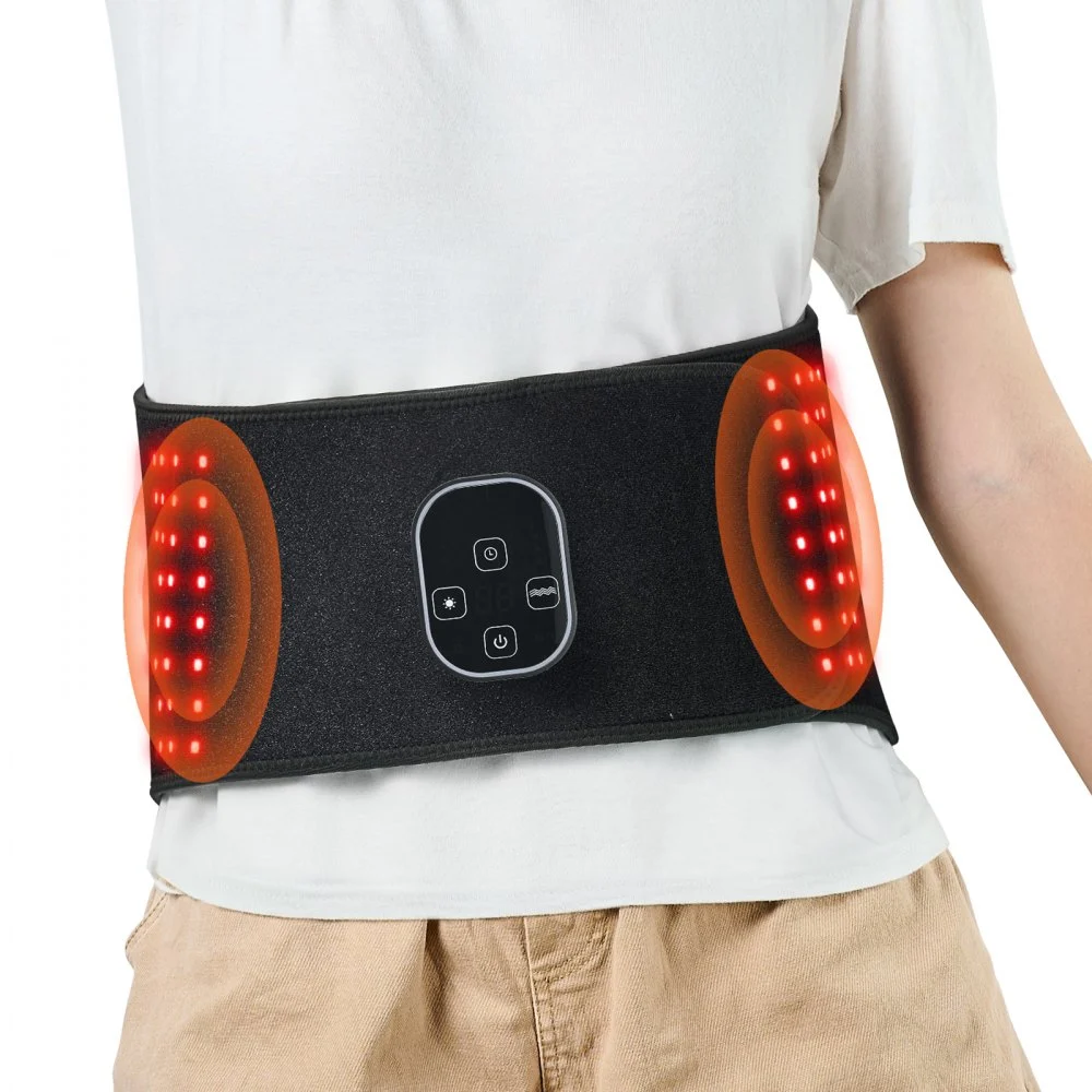 VEVOR Red Light Therapy Belt for Waist, 660nm & 850nm Red Light Therapy Pad with Timer, 112 LEDs, 3-Level Vibration & 3 Intensities, Cordless Light Therapy Wrap Device for Shoulder Knees Pain Relief
