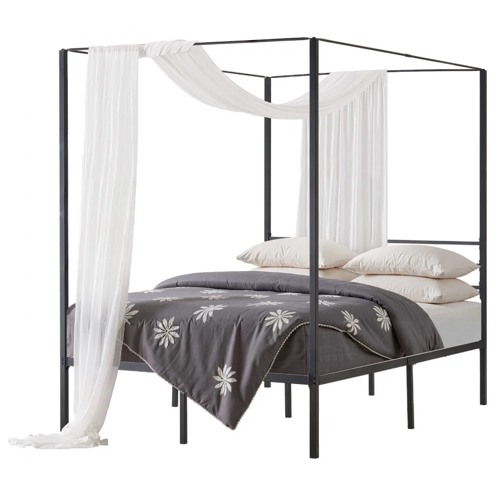VEVOR Full Size Canopy Bed Frame, Metal Canopy Bed with Four Posters Design, Heavy Duty Steel Slats Support, Underbed Storage Space, No Box Spring Needed, Easy Assembly, Black
