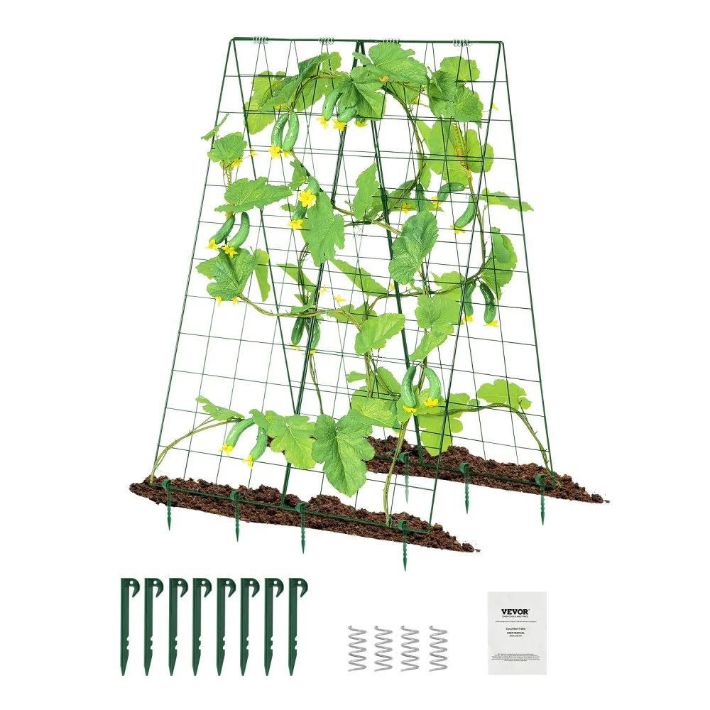 VEVOR Cucumber Trellis for Climbing Plants, 46" x 32" Foldable Cucumber Trellis Set with Plant Clips, Metal Garden Trellis for Raised Bed, Outdoor Plant Grow Support for Tomato, Squash, Vegetable