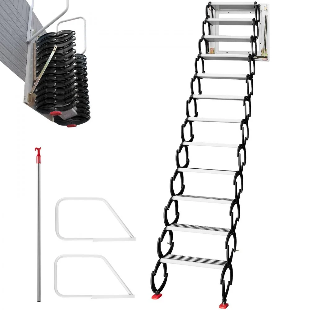 Clearance
VEVOR Attic Steps Pull Down 12 Steps Attic Stairs Alloy Attic Access Ladder, Black Pulldown Attic Stairs, Wall-mounted Folding Stairs for Attic, Retractable Attic Ladder with Armrests, 9.8 feet Height