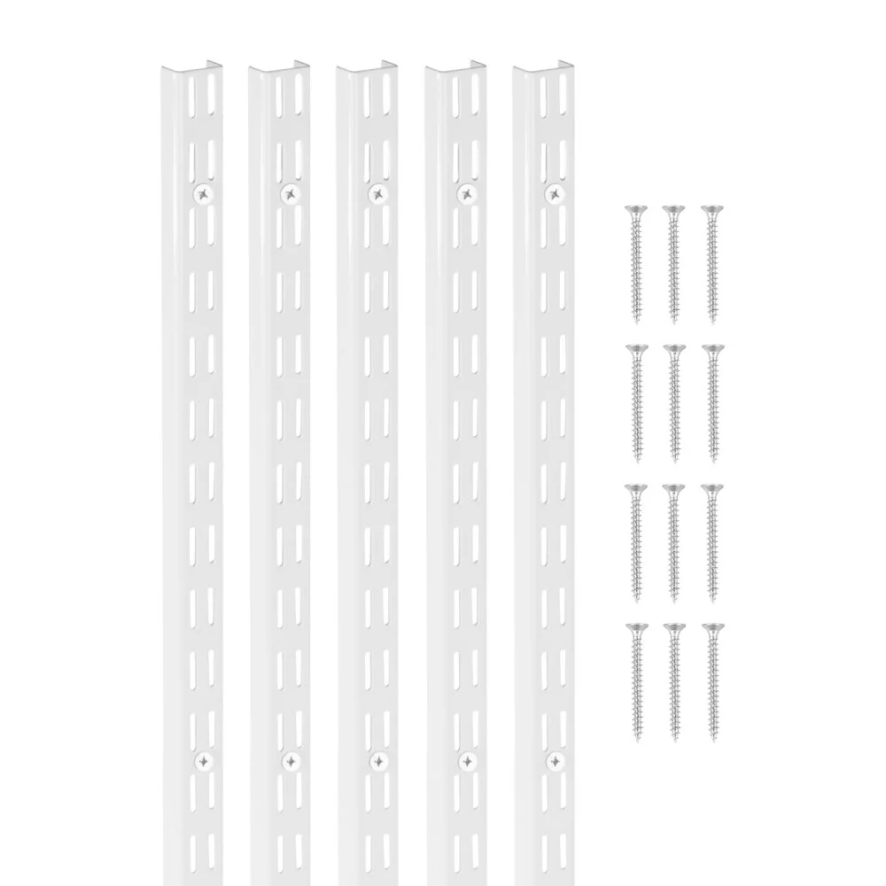 VEVOR Shelf Pilaster, 60-inch 5 Pack, Dual Track Upright Wall Shelving System, Heavy Duty Support System Twin Slot Shelf Rails, 25 Screws, Suitable for Cabinet Closet Organization Storage, Silver