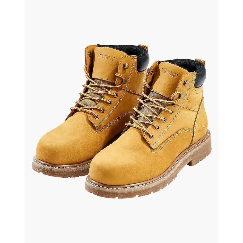 VEVOR Steel Toe Work Boots, US Size 8, Waterproof Work Boots for Men, Slip-Resistant Work Boot, Lightweight and Breathable Rubber Sole Mens Boots for Industry Construction, Brown Yellow