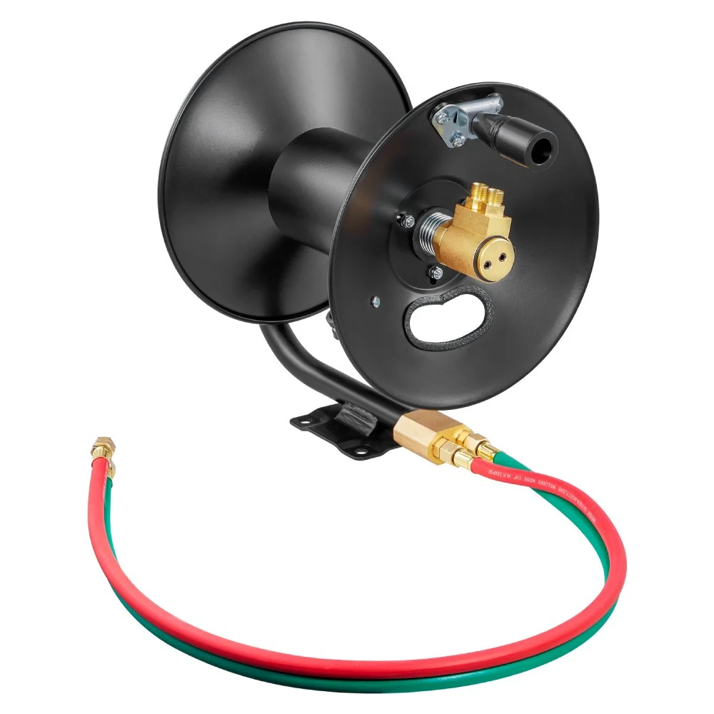 VEVOR Welding Hose Reel, Hand Crank Rewind Hose Reel with 3FT Lead-in Hose and 9/16"-18 B Fittings, Ceiling/Wall Mount Heavy Duty Steel Reel for Workshops Garages (Welding Hose Not Included)