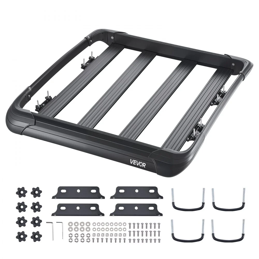VEVOR Roof Rack Cargo Carrier, 48 x 40 x 5.6 in, Universal Rooftop Cargo Basket, Car Top Luggage Holder with 150 lbs Max Load Capacity, 4.1 in Fence, Anti-Rust Alloy Steel, Wind Fairing, for SUV Car