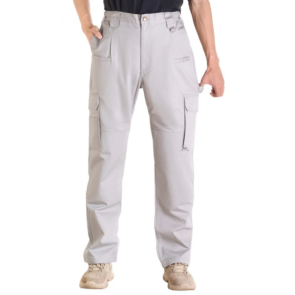 VEVOR FR Pants for Men, 9 oz 100% Cotton, Flame-Resistant Cargo Pants with Multi-Pockets and Elastic Waist, Reinforced Tear-proof Stitching, Ideal for Welding Work and Casual Wear, L Size, Gray