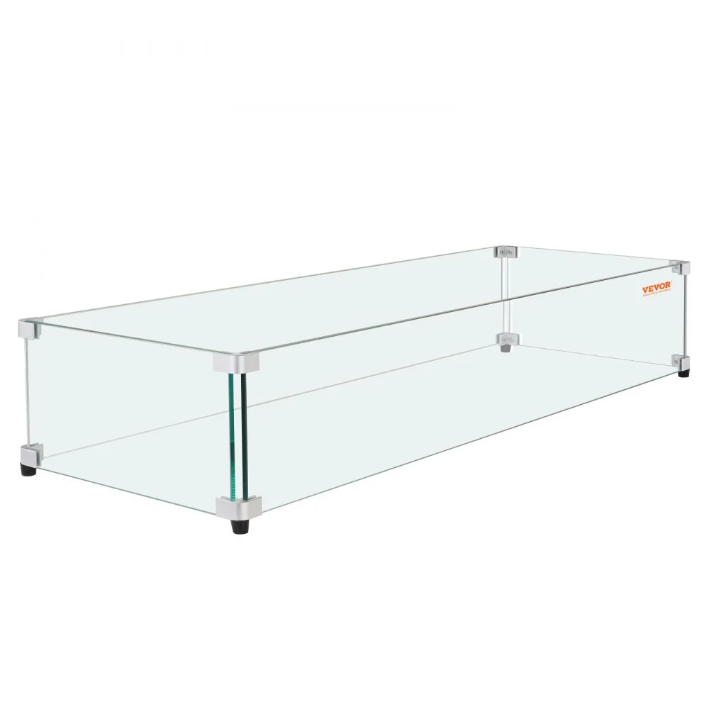 VEVOR Glass Wind Guard for Rectangular Fire Pit Table 29 x 13 x 6.5 Inch, 0.31 inch Thick and Sturdy Tempered Glass Panel with Hard Aluminum Corner Bracket & Rubber Feet, Easy to Assemble