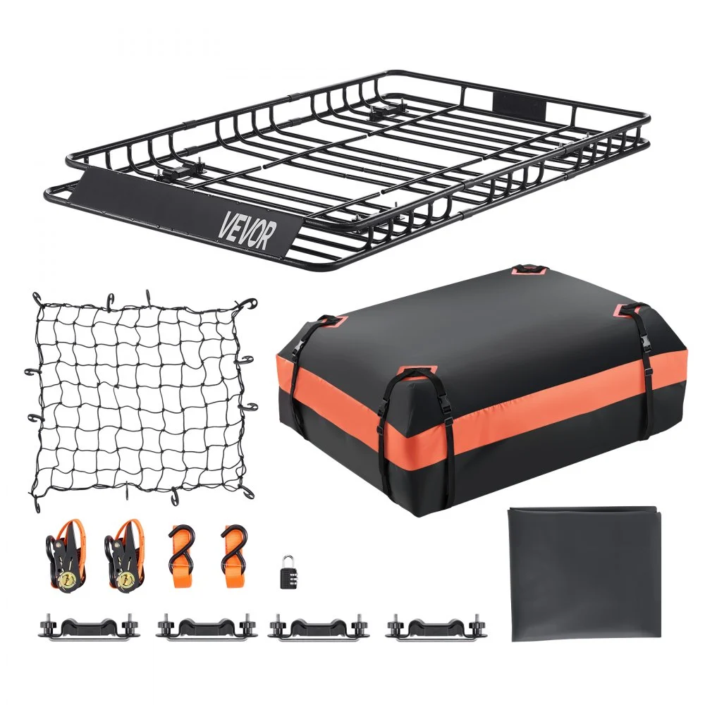 Summer Sale

        
               VEVOR Roof Rack Basket, 64 x 39 x 4.1 in, Universal Rooftop Cargo Carrier with 44.1 x 34.3 x 10.2 in Cargo Bag, Net, Ratchet Straps, 250 lbs Max Load Capacity Car Top Luggage Holder, for SUV Truck Car