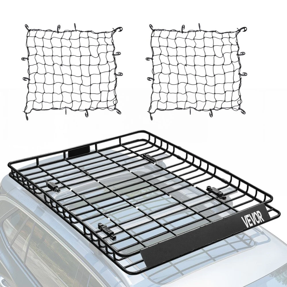 Summer Sale

        
               VEVOR Roof Rack Basket, 64 x 50 x 4.1 in, Universal Rooftop Cargo Carrier with Two 35.4 x 39.4 in Cargo Net,150 lbs Max Car Top Luggage Holder, 4.1 in Fence, Anti-Rust Alloy Steel, for SUV Truck Car