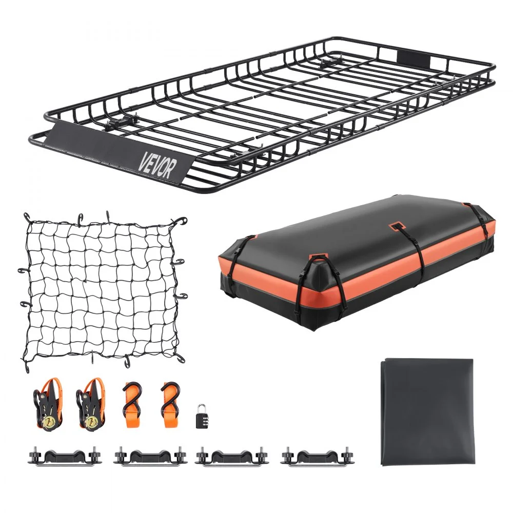 Summer Sale

        
               VEVOR Roof Rack Basket, 84 x 39 x 4.1 in, Universal Rooftop Cargo Carrier with 7.9 x 3.9 x 10.2 in Cargo Bag, Net, Ratchet Straps, 250 lbs Max Load Capacity Car Top Luggage Holder, for SUV Truck Car