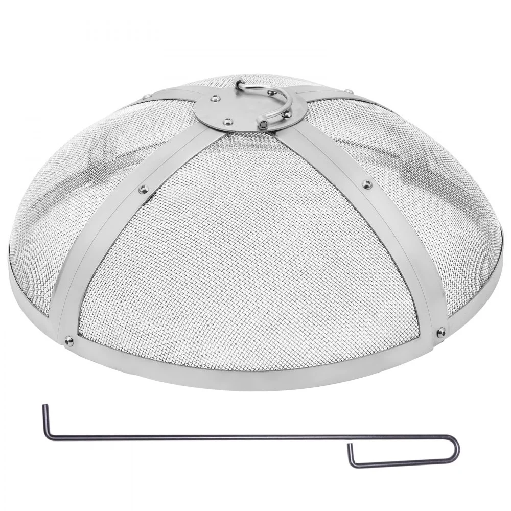VEVOR Fire Pit Spark Screen Round 27", Reinforced Heavy Duty Steel Metal Cover, Outdoor Firepit Lid, Easy-Opening Top Screen Covers Round with Ring Handle for Outdoor Patio Fire Pits Backyard