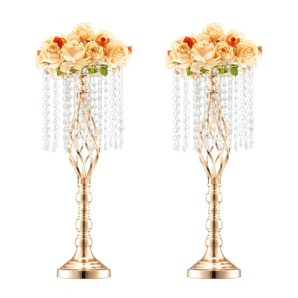 VEVOR 2PCS 55cm/21.65” Tall Crystal Wedding Flower Stand, Metal Wedding Centerpiece Vase, Gold Flower Holders Floral Display Rack for Tables Wedding Dinner Party, Ceremony Birthday Event Decor