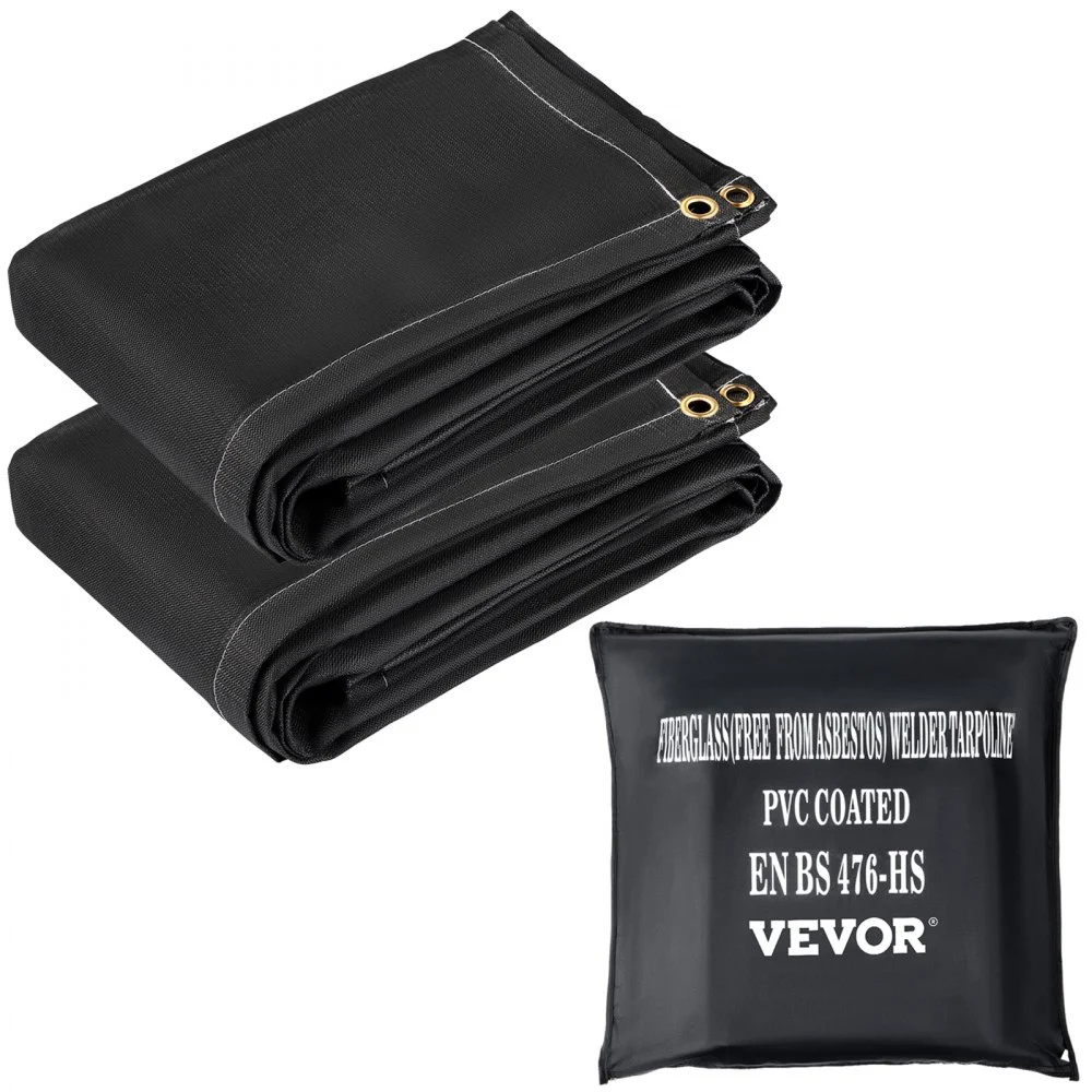 VEVOR Fire Blankets, 2 Pack Welding Blankets, 8' x 10' Fire Suppression Blanket, 1022°F Flame Retardant Blanket, Black Fire Emergency Blankets, Fiberglass Fire Retardant Blanket with 12 Brass Gromme