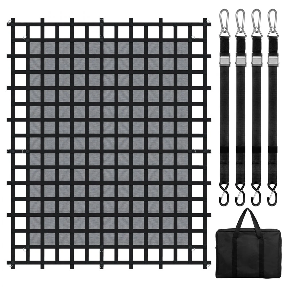 VEVOR Cargo Net, 120 in x 105 in, Heavy Duty Truck Cargo Net for Truck Bed, 4 Adjustable Straps with Carabiners & S-Hooks, Wear-resistant & Weather-proof, Suitable for Pickup, Truck, Jeep, SUV, Boat