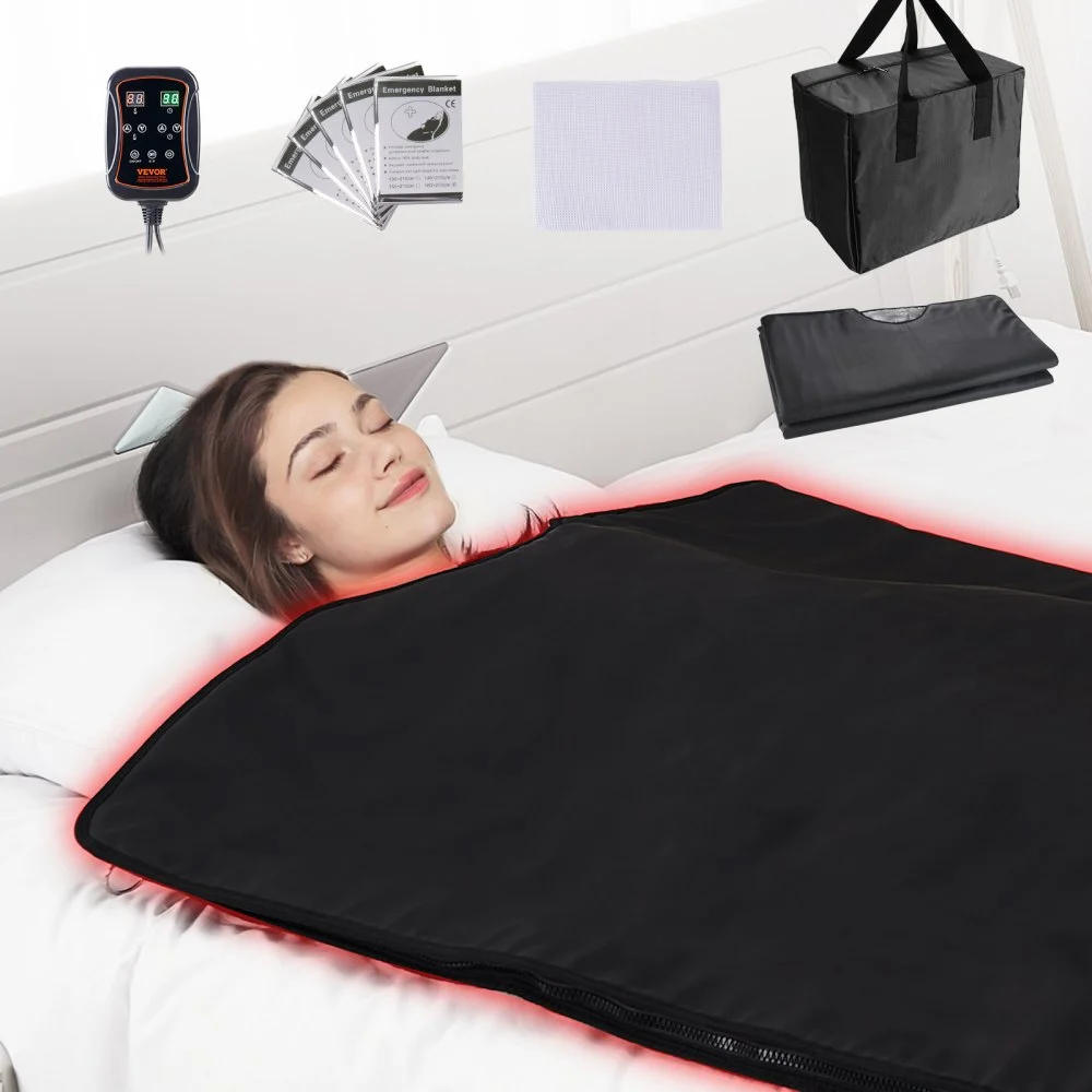 VEVOR Sauna Blanket for Detoxification, Portable Far Infrared Sauna for Home, PU Sauna Bag w/ Therapy Stones & Carbon Fiber Heating, 1-6 Level Adjustable Temp 95-185℉, 1-60 Minutes Timer, 75 x 35in