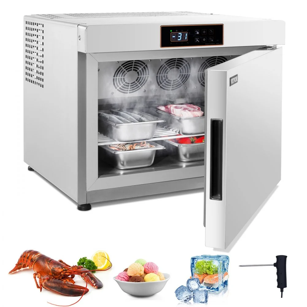 VEVOR Commercial Blast Freezer, 32 L / 1.1 Cu.ft Blast Chiller with 4 1/3 Trays, Blast Chiller Freezer Chest with Cooling & Freezing Modes, Stainless Steel Food Blast Freezer for Restaurant, Seafood