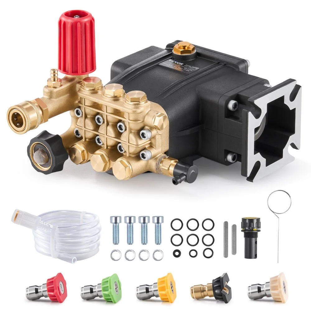 VEVOR Pressure Washer Pump, 3/4" Shaft Horizontal Triplex Plunger, 3300 PSI, 2.5GPM, Replacement Power Washer Pumps Kit with 5 Nozzles, Compatible with Simpson MorFlex 40224, 40225, 40226, Santoprene