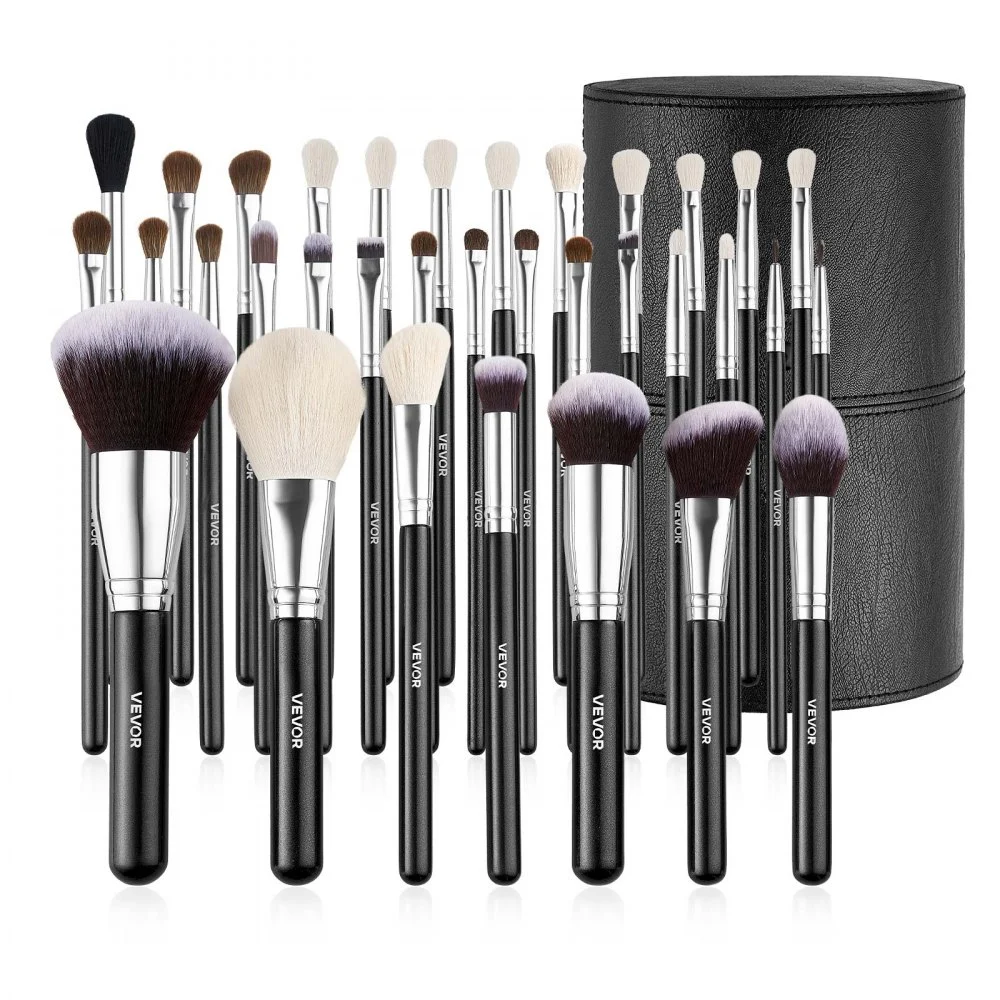 VEVOR 34-Piece Makeup Brush Set, Professional Brushes Kit for Foundation Blending Eyeshadow Concealer Blush - with Soft Bristles, Ergonomic Wood Handle, Travel-Friendly Case Included