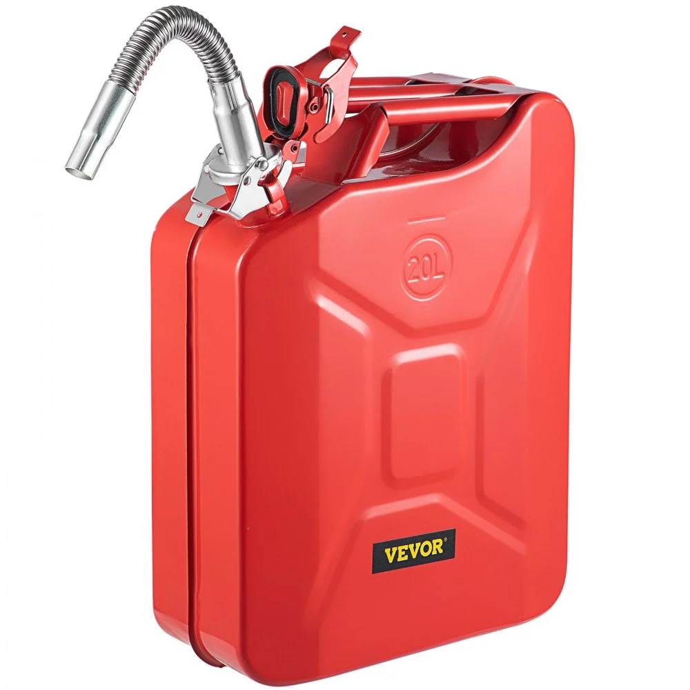 VEVOR Jerry Fuel Can, 5.3 Gallon / 20 L Portable Jerry Gas Can with Flexible Spout System, Rustproof & Heat-resistant Steel Fuel Tank for Cars Trucks Equipment, Red