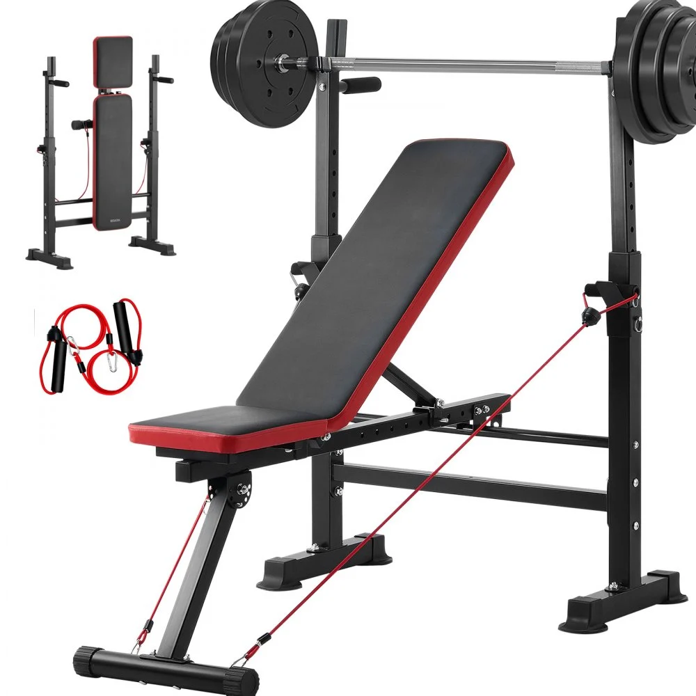 VEVOR 6-in-1 Weight Bench Set, 600lbs Adjustable Workout Bench Press, Exercise Sit up Bench for Home Gym Strength Training, Quick Folding Incline Decline Flat Bench