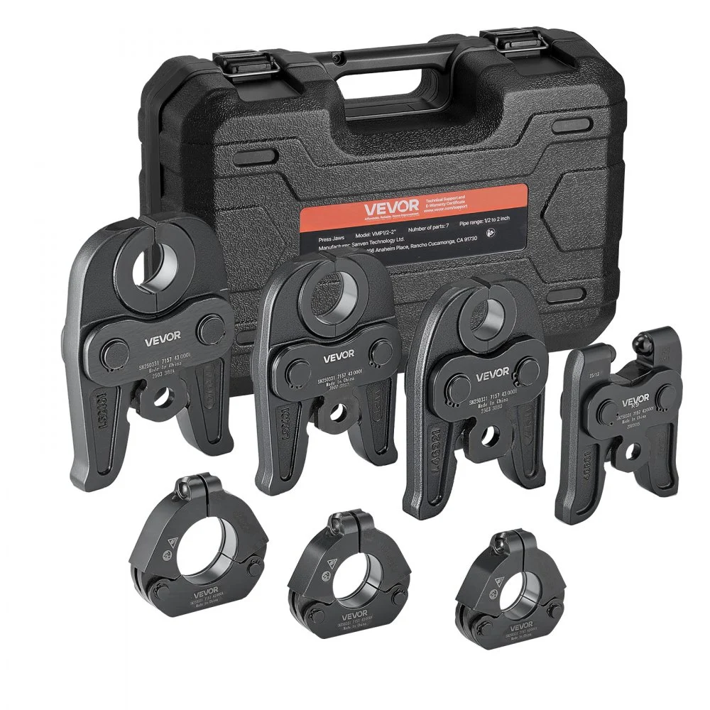 Summer Sale
VEVOR 7PCS VMP Pressing Kit 1/2" to 2" - 3PCS Press Jaws, 3PCS Press Rings, 1PCS Actuator - Compatible with Megapress Carbon Steel Pipes, Work with 32KN Standard Press Tools - with Case