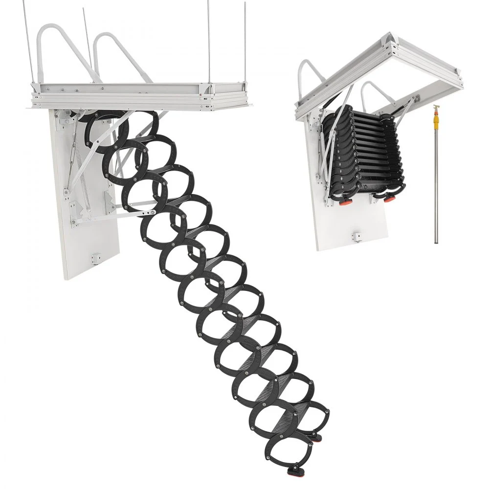Summer Sale

        
               VEVOR Attic Ladder, 660LBS/299.4KG Capacity, Fits 8.5 to 9.4 ft Ceiling Height and 39.4 x 27.5 inch Opening Size, Alloy Steel Pull-Down Retractable Ceiling Stair with Pulling Rod for Attic Loft Roof