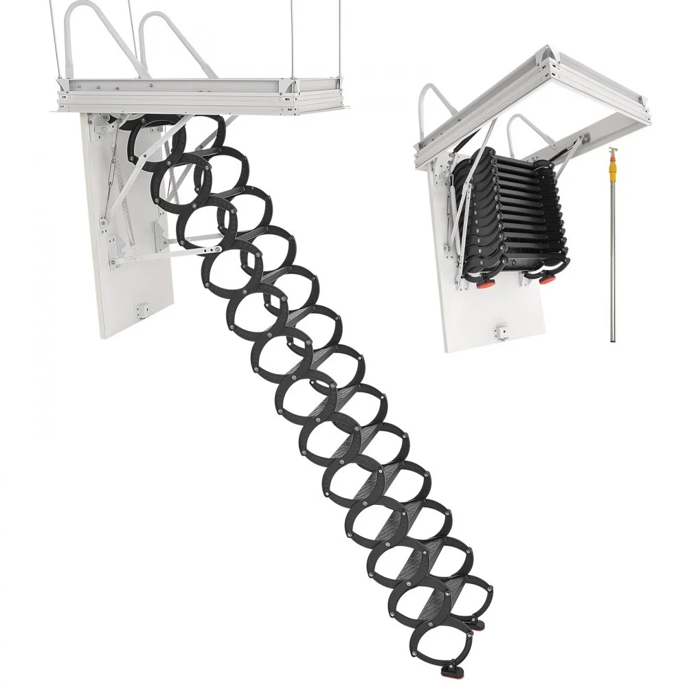 Summer Sale

        
               VEVOR Attic Ladder, 660LBS/299.4KG Capacity, Fits 10.5 to 11 ft Ceiling Height and 39.4 x 27.5 inch Opening Size, Alloy Steel Pull-Down Retractable Ceiling Stair with Pulling Rod for Attic Loft Roof