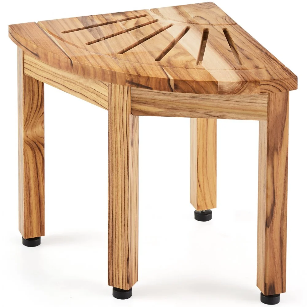 VEVOR Corner Teak Shower Bench, 12.4" Height 11.5" Radius, 100% Teak Wood Corner Shower Beach, 300 LBS with Storage Shelf, Shower Stool for Inside & Outside Shower, for Bathroom