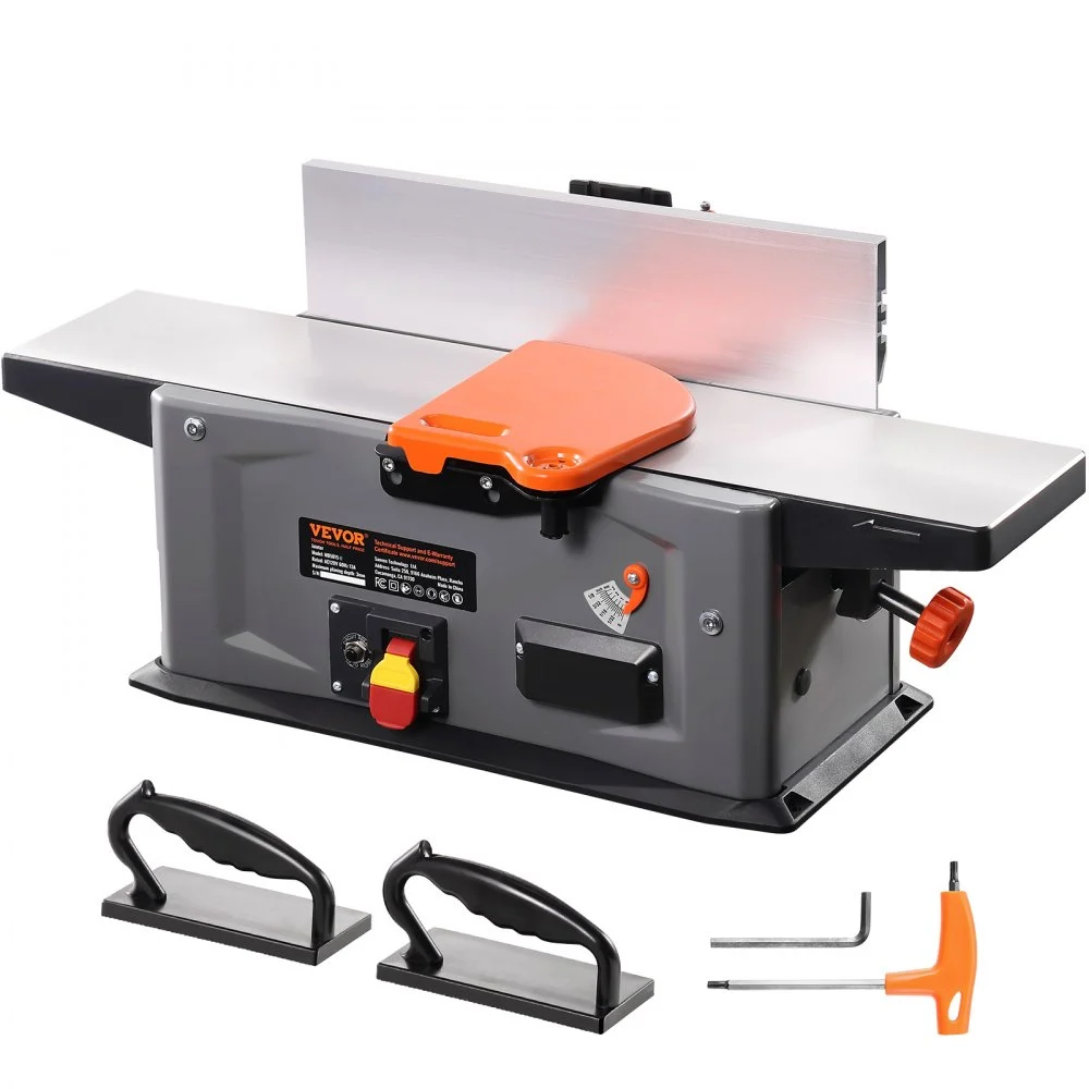 VEVOR Spiral Benchtop Jointer, 6 in, 1.5HP 10000 RPM Bench Top Wood Jointer, with 14-Blade Spiral Cutterhead 0-1/8'' Adjustable Depth 6.1x27.6'' Table, Portable Woodworking Jointer for All Wood Types