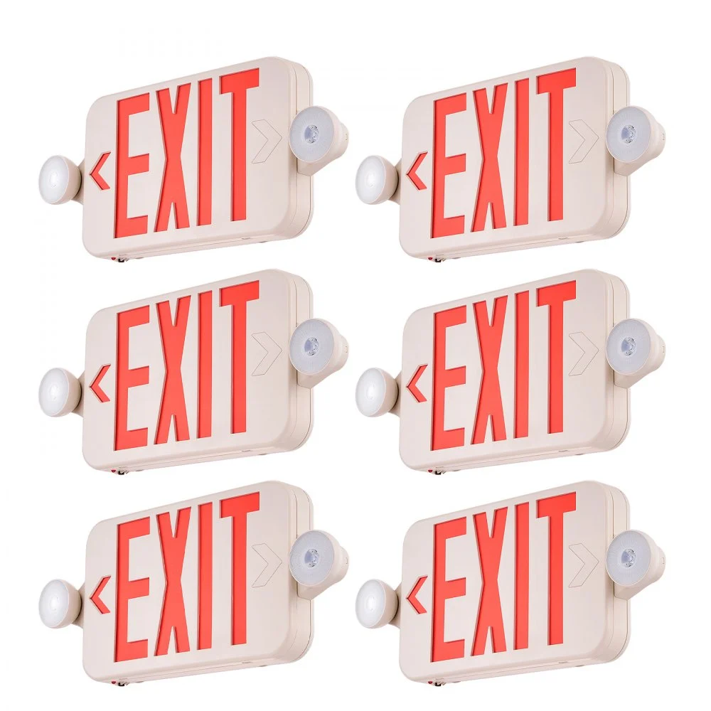 VEVOR LED Exit Sign with Emergency Lights, Two LED Adjustable Heads Emergency Exit Light with Battery Backup, Combo Red Letter Fire Exit Lighting, Commercial Exit Signs