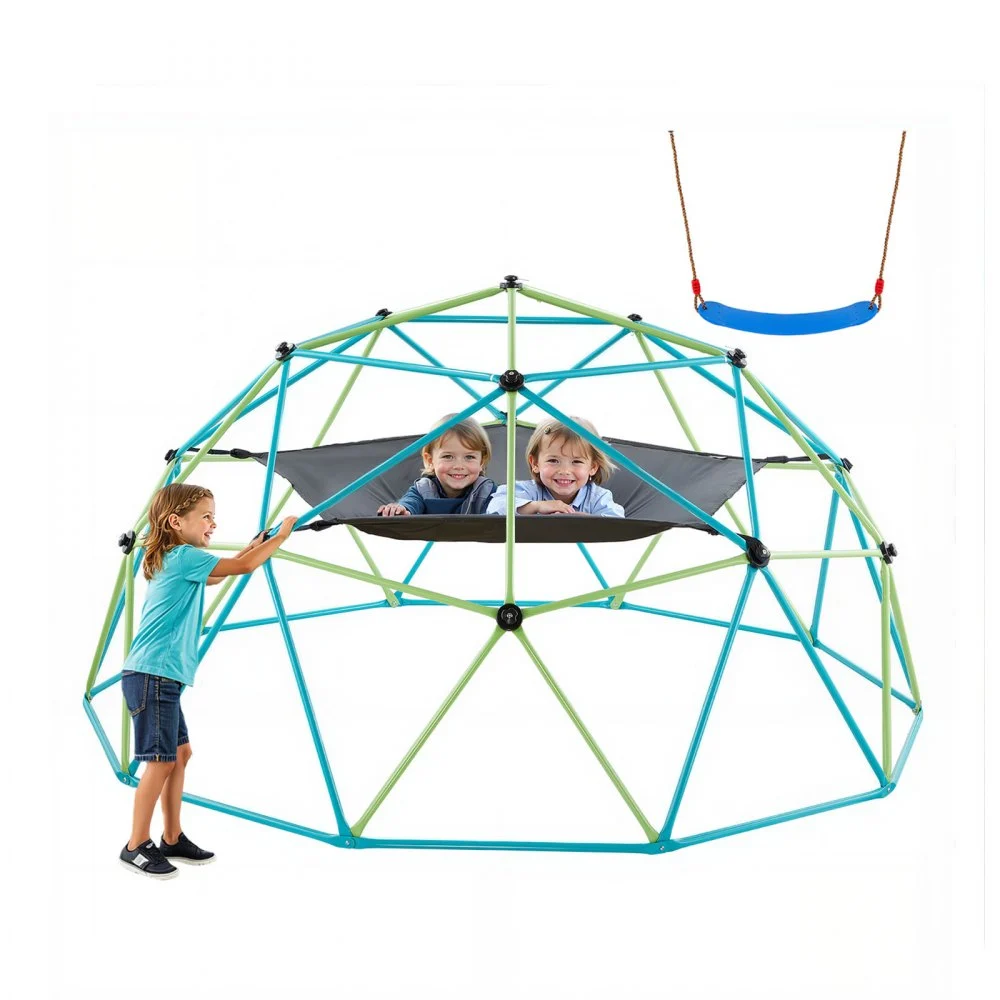 VEVOR Climbing Dome, 10FT Geometric Dome Climber with Swing & Hammock, 1000LBS Loading Kid's Jungle Gym Playground, Easy-Assembly Outdoor Backyard Climbing Equipment for Boys Girls 3 to 10 Years Old