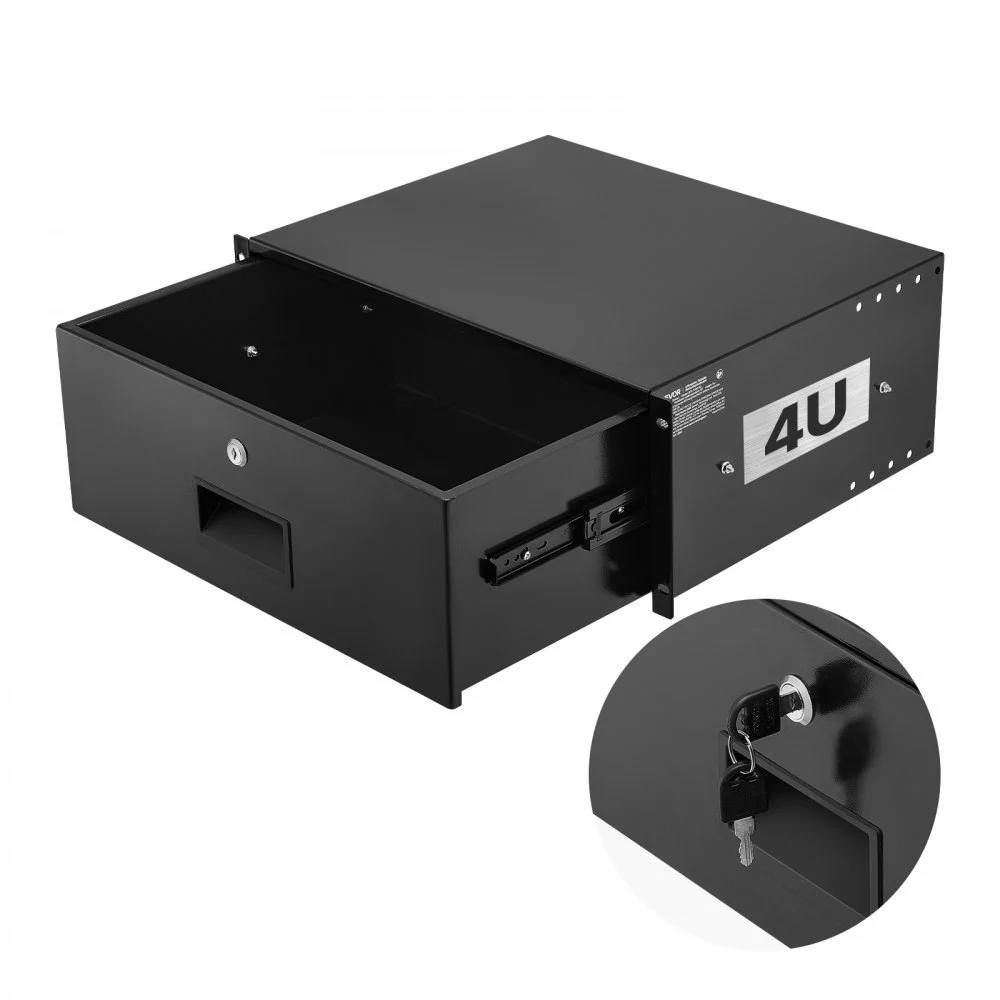 VEVOR 4U Rack Mount Drawer, 50 lbs Max Load-Bearing, Lockable Server Cabinet Case, Sliding Drawer with Lock and Cable Management Holes, for 19 in Network Equipment Server AV Rack or Cabinet Enclosure