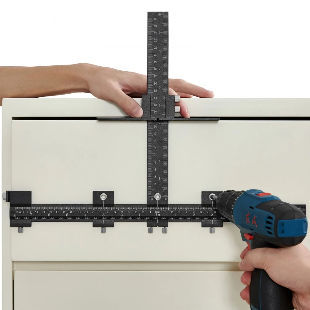 VEVOR Cabinet Hardware Jig, Aluminum Alloy Cabinet Handle Jig with Center Punch, Adjustable Cabinet Hardware Template Tool, for Installation of Door Drawer Front Knobs Handles and Pulls