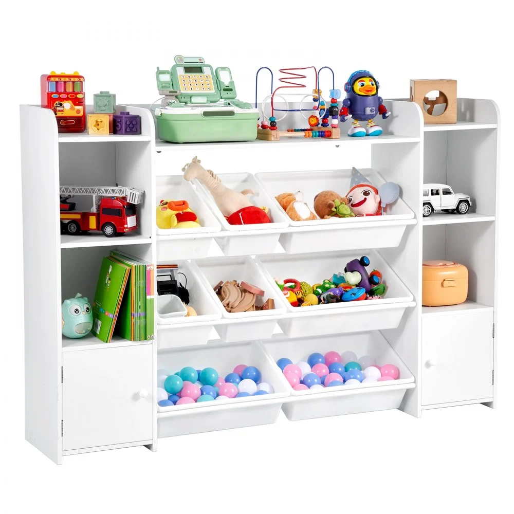 Clearance
VEVOR Kids Toy Storage and Bookshelf, 4-Tier Large Toy Storage Organizer with 8 Flexible Plastic Bins, Kids Cubby Cabinet with Bookshelf for Study Room, Bedroom, Playroom, Classroom, Nursery, White