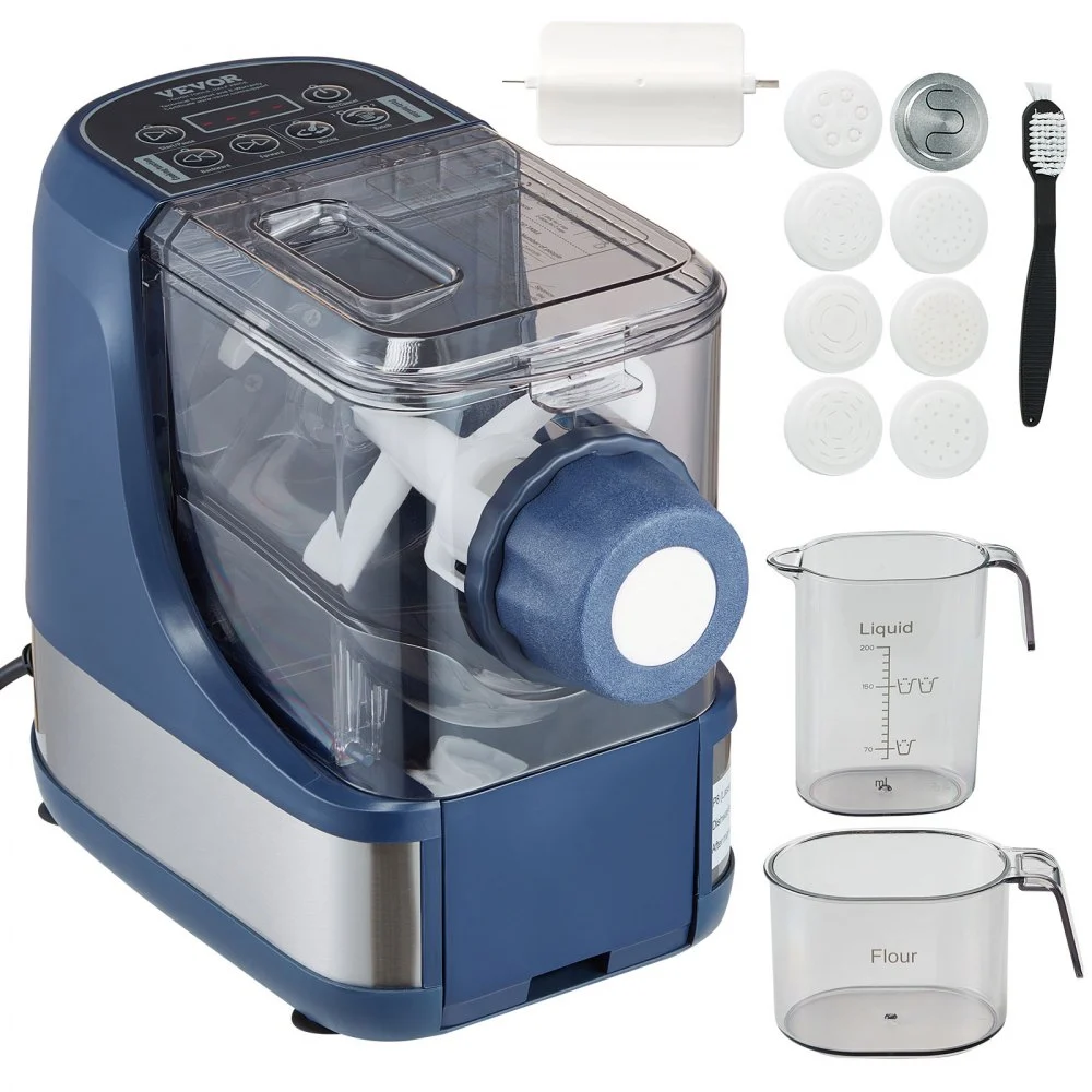 VEVOR Electric Pasta Maker, 150W Automatic Noodle Maker Machine with 8 Pasta Shapes, 4 Intelligent Modes, 500g Flour Capacity Pasta Maker Machine with Measuring Cups, Cleaning Brush for Home Kitchen