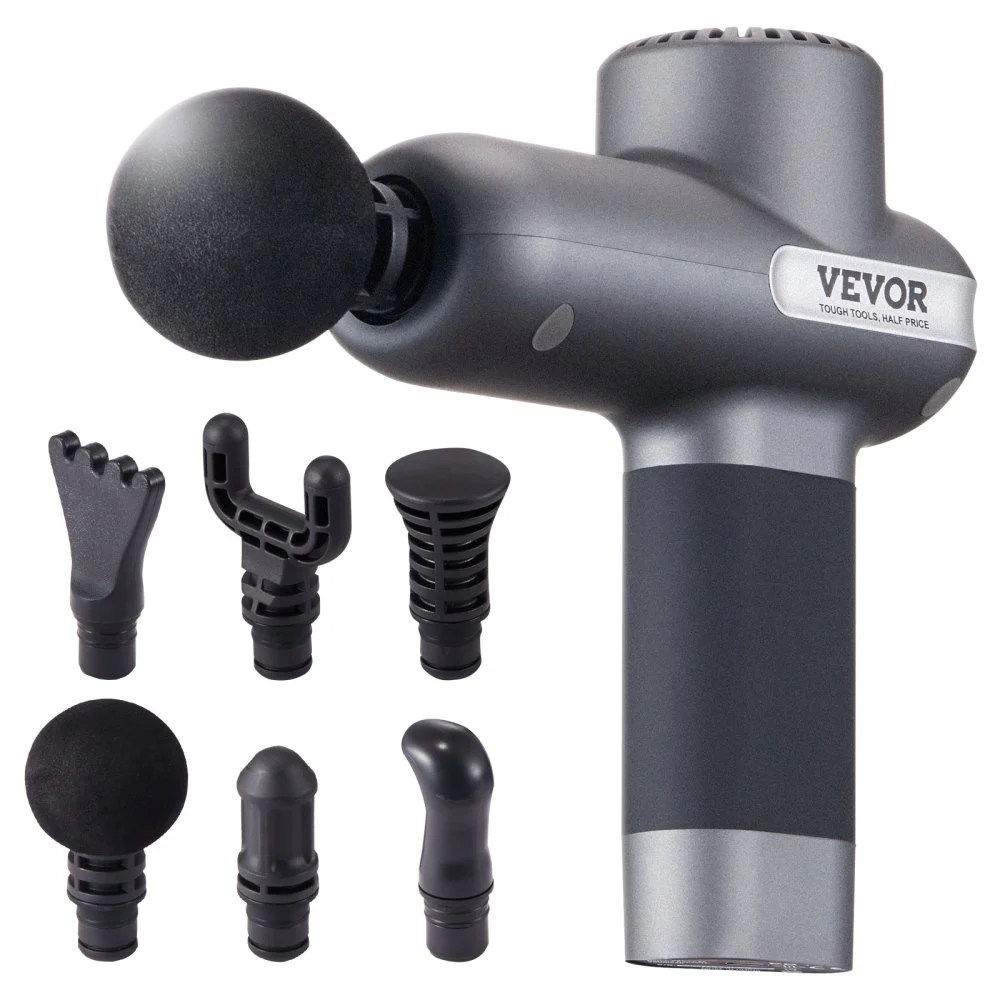 VEVOR Mini Massage Gun, Percussion Muscle Massage Gun for Athletes - with 5 Speed Levels & 6 Massage Heads, 7.4V 2500mAh Batteries, Handheld Small Massage Gun for Pain Relief, Muscle Relaxation