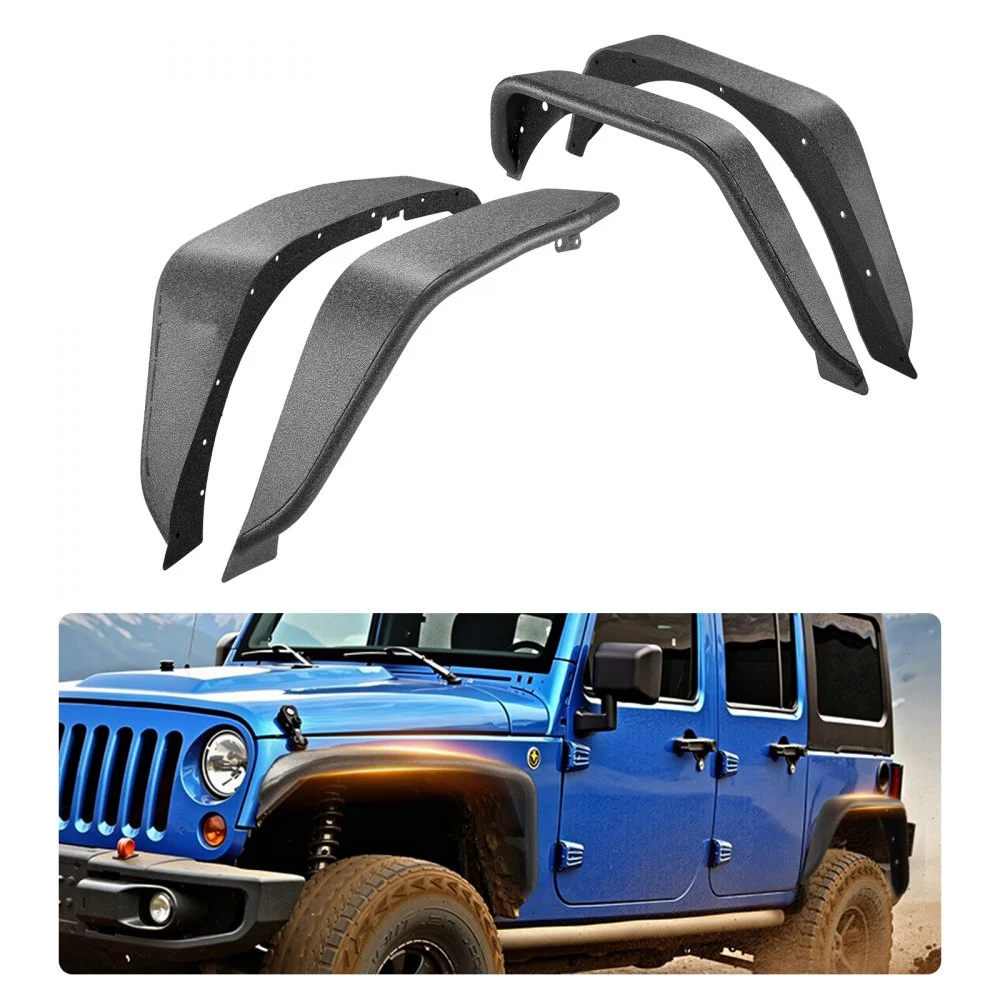 Summer Sale

        
               VEVOR Fender Flare, Front & Rear Jeep Fender Flares Compatible with 2007-2018 Jeep JK/JKU 2/4 Doors, Fine-Textured Black Paintable Off-Road Steel Liner Set, Fenders for Jeep JK, Rust-Resistant Coating