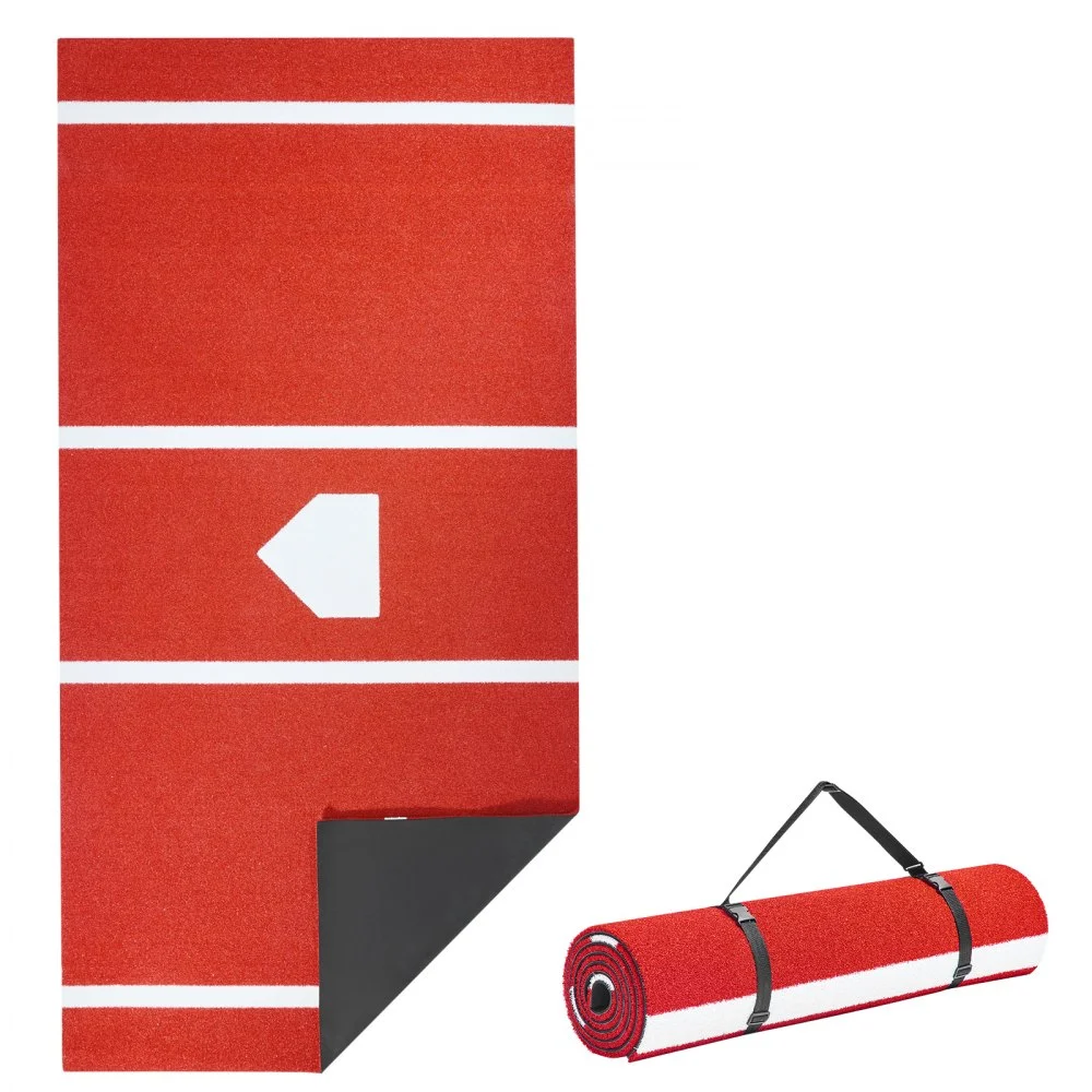 VEVOR Baseball Hitting Mat, 10x3.8 ft Batting Cage Mat, Batters Box Turf Mats, Softball Batting Practice Equipment with Home Plate and Anti Fade Turf, Portable Training Aid for Indoor Outdoor, Red