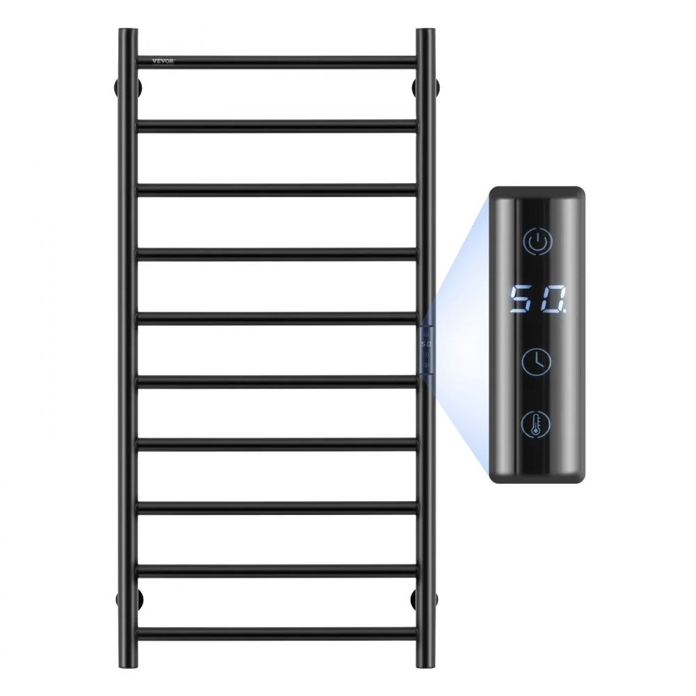 VEVOR 10 Bars Towel Warmer Rack, 120V Wall Mounted Heated Towel Rack for Bathroom, IPX5 Waterpoof Towel Heater Rack with Timer & LED Display Screen, 5 Levels Adjustable Temperature Towel Heater, Black