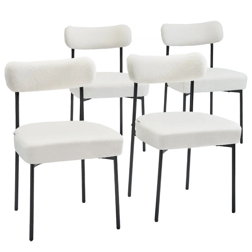 Summer Sale

        
               VEVOR Boucle Dining Chairs Set of 4, Mid Century Modern Sherpa Accent Chairs, Upholstered Side Chair for Dining Table, Space-Saving White Kitchen Table Chair with Curved Backrest and Black Metal Legs
