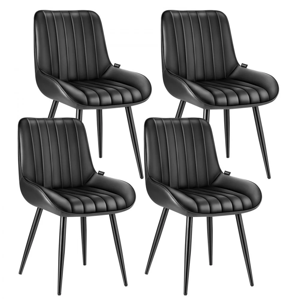 VEVOR Modern Dining Room Accent Chairs Set of 4, Upholstered Fabric Side Chair for Dining Tables, Space-Saving Kitchen Table Chair with Thick Cushions and Metal Legs, Black