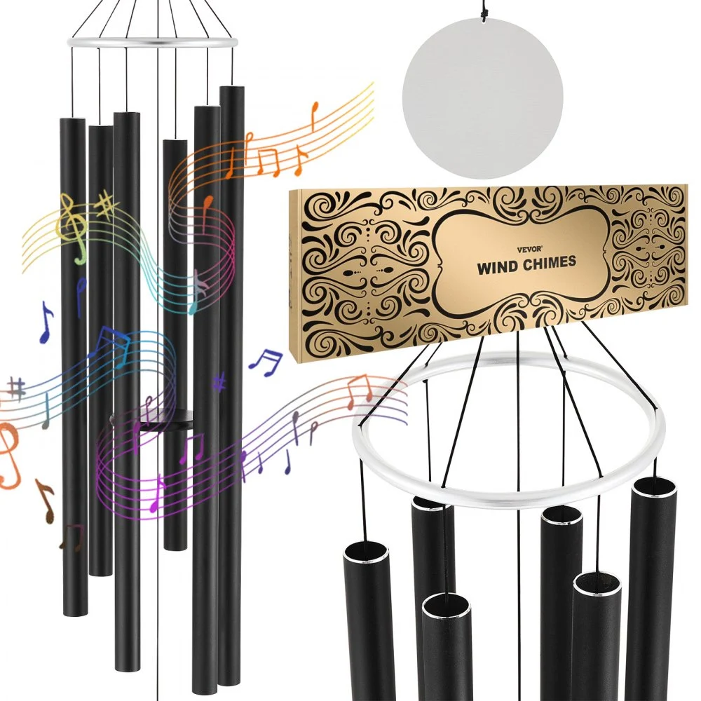 VEVOR Wind Chimes for Outside, 66 in, Deep Tone Wind Chimes with 6 Tubes, Unique Large Memorial Wind Chimes for Anniversary, Amazing Outdoor Decor for Your Patio, Porch, Garden and Backyard, Black