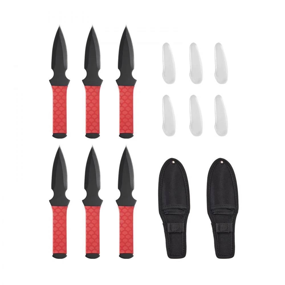 VEVOR Throwing Knives Set, 6 Pack, 8.9 inch Stainless Steel Well-balanced Knives with Protective Black Nylon Sheath, Ideal Companion for Throwing Products Axes, Sturdy for Recreation and Competition