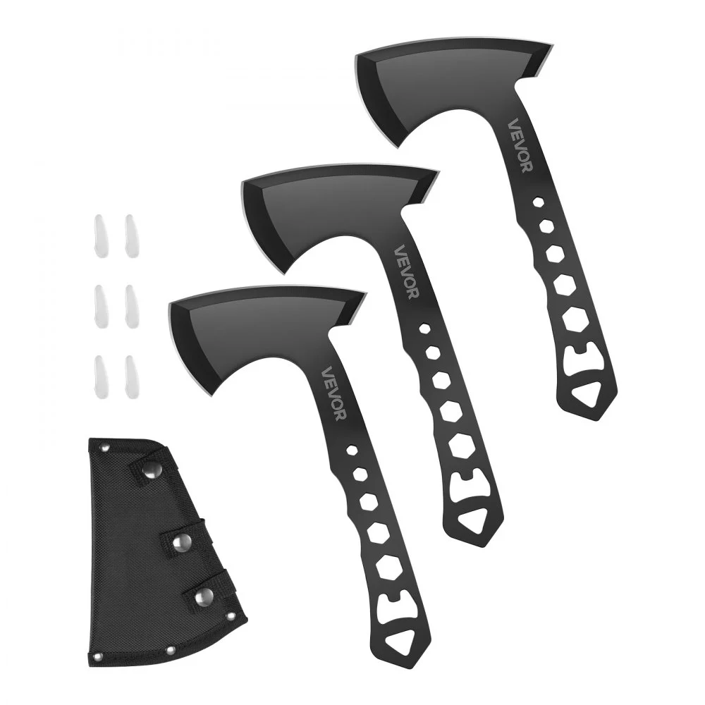 VEVOR Throwing Axes and Tomahawks, 3 Pack Axe Throwing Hatchet Set, Multi-Functional Handle with Wrench and Bottle Opener, Stainless Steel, with Black Nylon Sheath, for Recreation and Competition