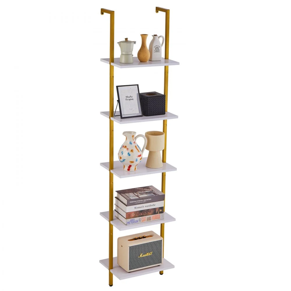 Clearance
VEVOR Ladder Shelf, 5-Tier Bookshelf 15.6x11.8in, Open Wall-Mounted Ladder Shelf with Metal Frame,Storage Rack Sundries Holder for Kitchen Bedroom Bathroom Living Room, Gold White