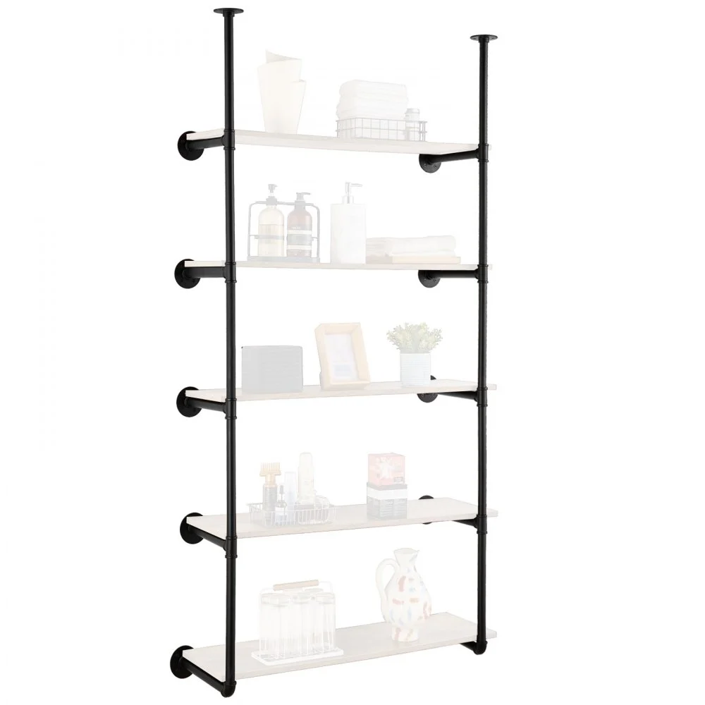 VEVOR Industrial Pipe Shelf, 5 Tier 2PCS, 11.8in Applicable Board Width Wall-Mount Floating Rustic Wood Shelves Bracket Bookshelf,Storage Holder for Kitchen Bedroom Bathroom, (Planks NOT Included)