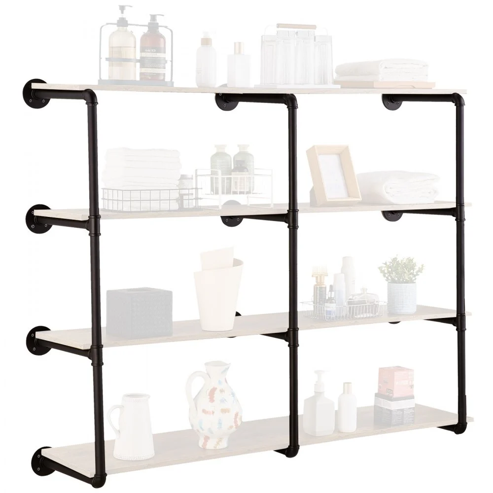 VEVOR Industrial Pipe Shelf, 4 Tier 3PCS, 11.8in Applicable Board Width Wall-Mount Floating Rustic Wood Shelves Bracket Bookshelf,Storage Holder for Kitchen Bedroom Bathroom, (Planks NOT Included)