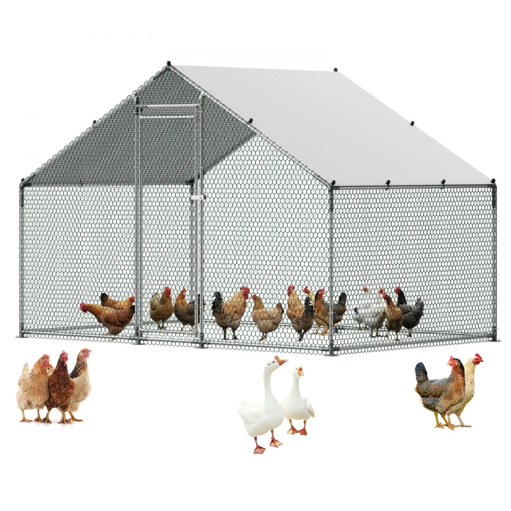 VEVOR Metal Chicken Coop, 9.8x6.5x6.5ft Large Walk-in Chicken Runs with Cover, Spire Roof Hen House Enclosure with Security Lock, Outdoor Duck Rabbit Cage Poultry Pen for Backyard, Farm, Yard