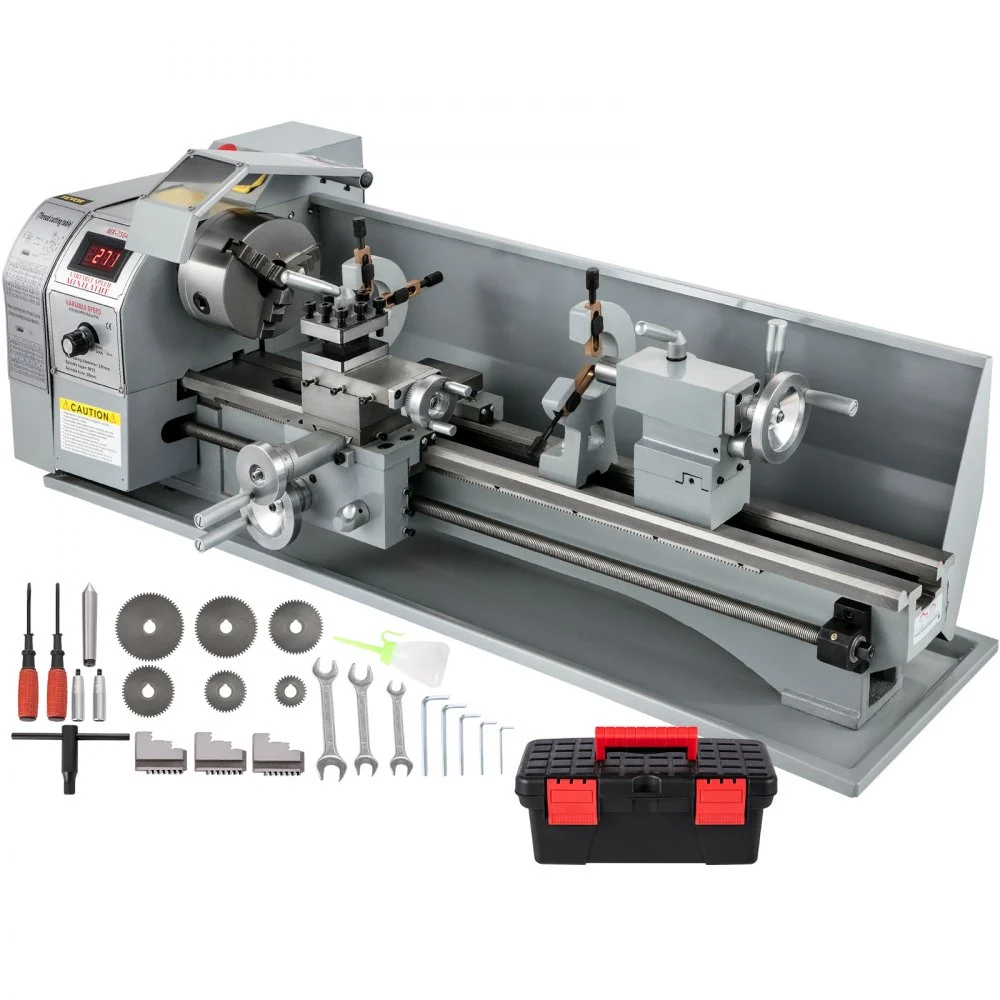 VEVOR Metal Lathe 8.7 x 29.5 Inch/220 x 750MM Mini Metal Lathe 1.1KW Infinitely Variable Speed Mini Lathe Machine LED Screen for Counter Face Turning Driling